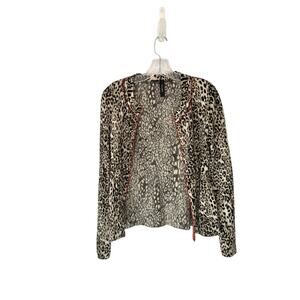 Marc Cain Cheetah Print Casual Stretch Long Sleeve Open Front Cardigan Size 2